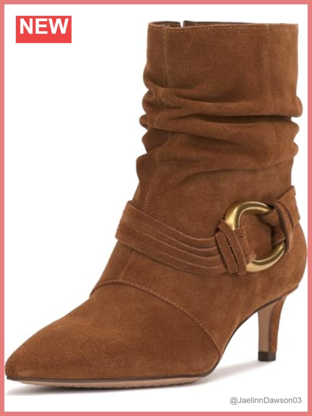 Leather Suede Ankle Bootie Pointed Toe Kitten Heel Pull-On